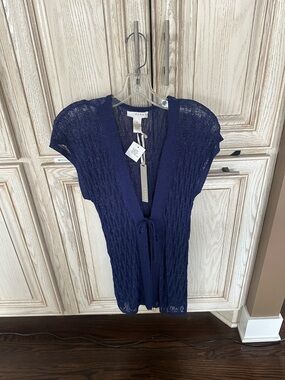 Kenar  Navy Open Knit Cardigan with Tie